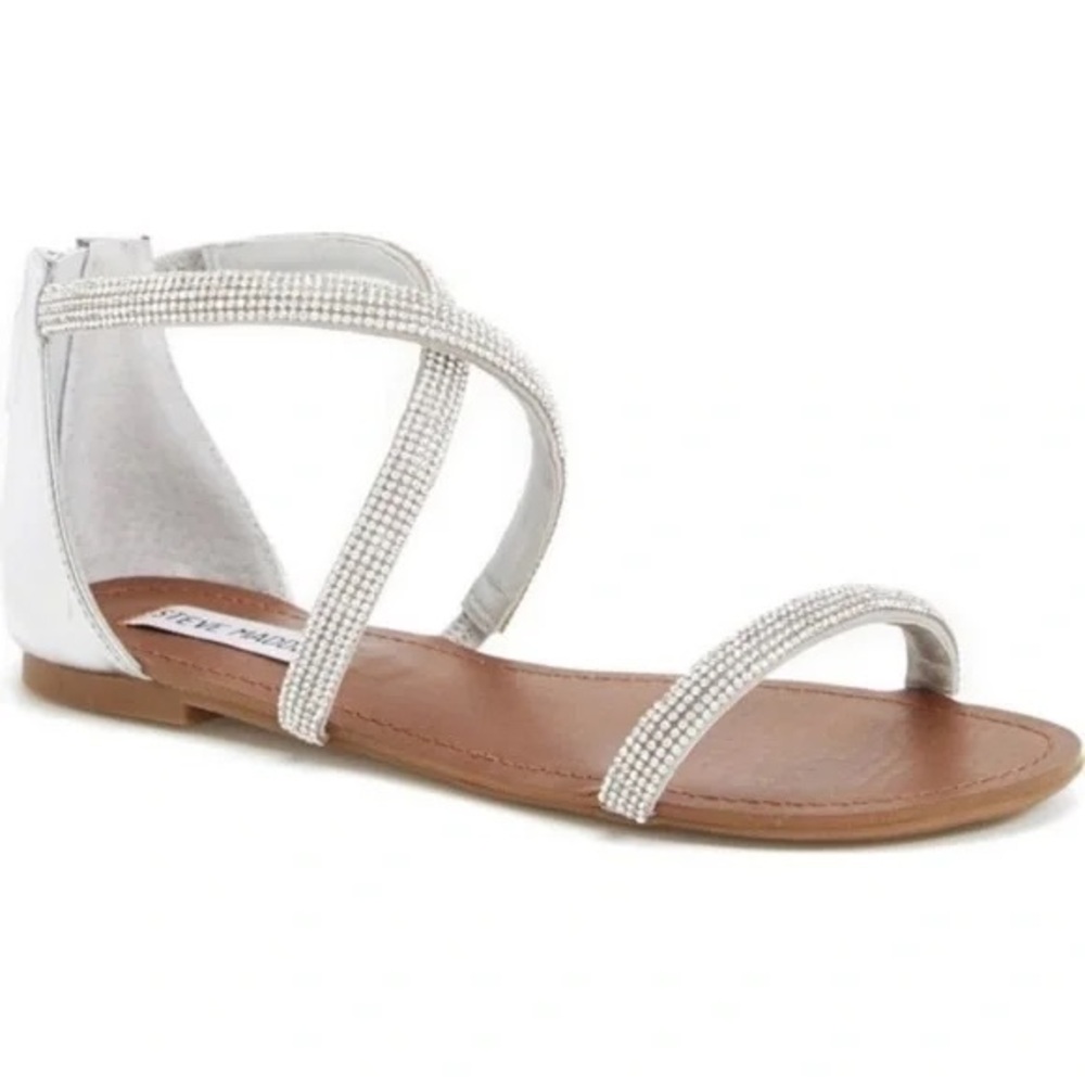 Steve Madden Zsaza Silver Rhinestone Strappy Sandals size 6.5